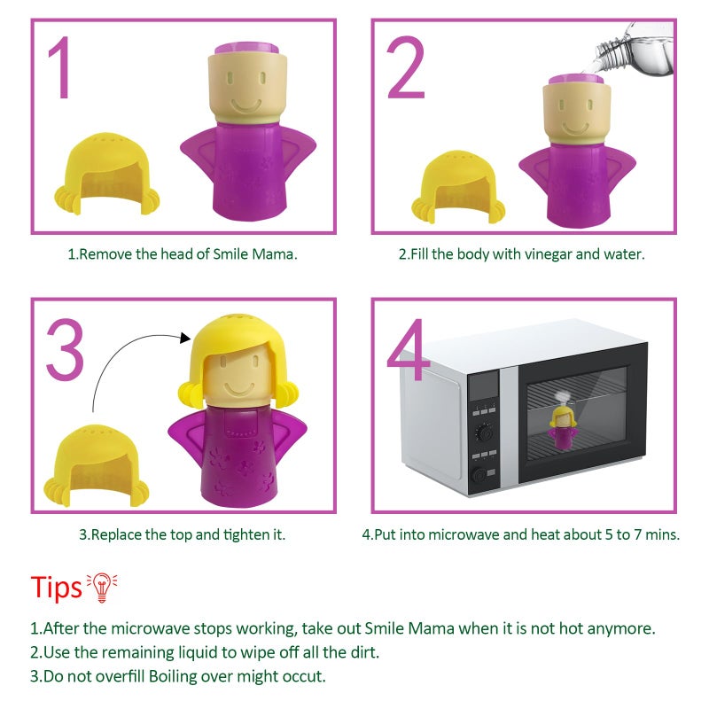 NGT new guide steps Microwave Cleaner Microwave Oven Cleaner High Temperature Steam Cleaning Equipment Tool Fridge Deodorized Easily Crud Steam Cleans Add Vinegar and Water Angry Mama (Purple) - Image 3